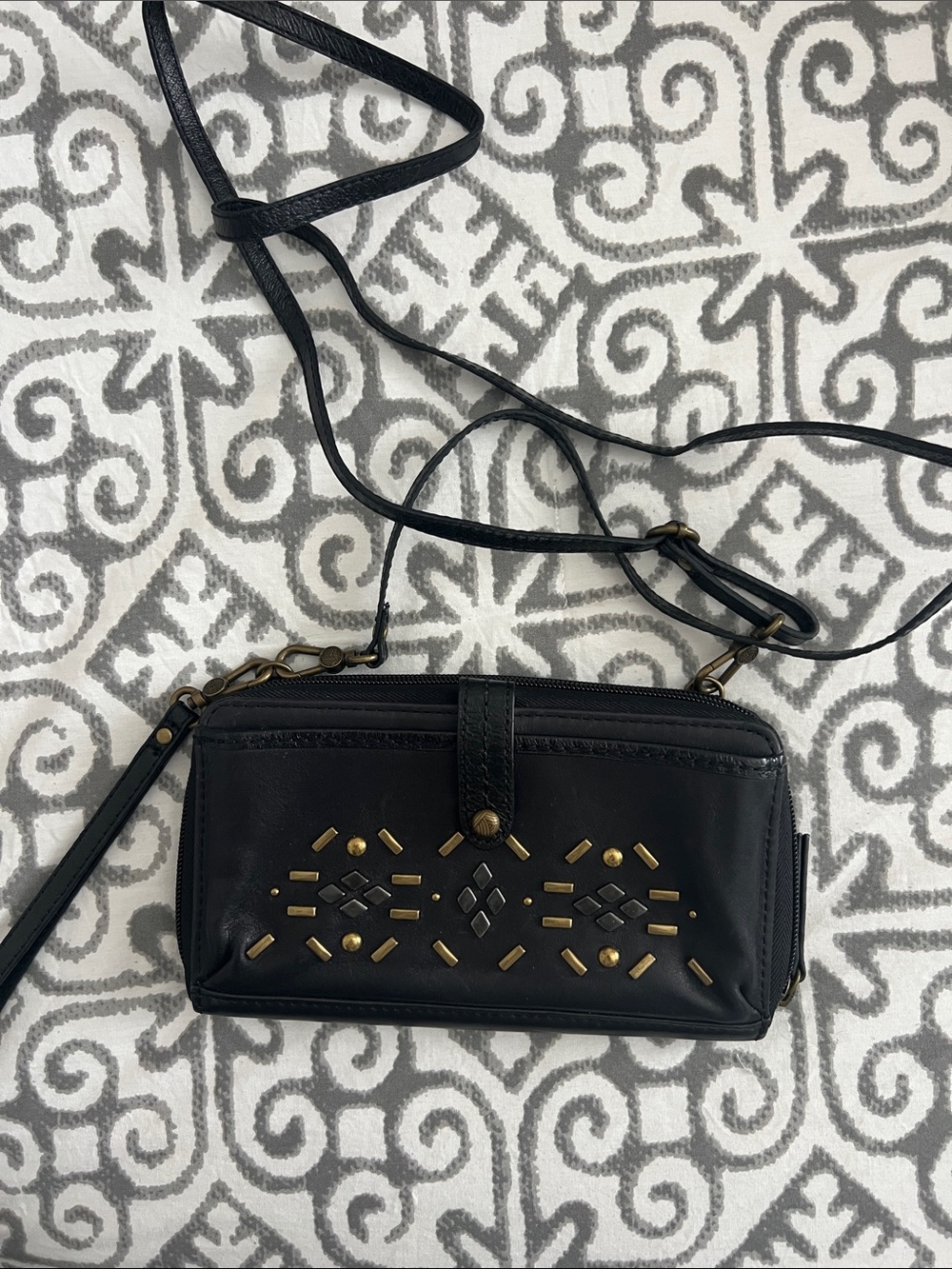 Black Studded Leather Crossbody Wallet Iris by The Sak